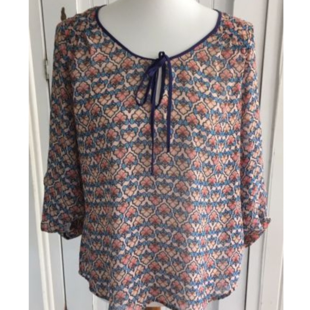 Daniel Rainn Sheer Geometric Mosaic Print Top